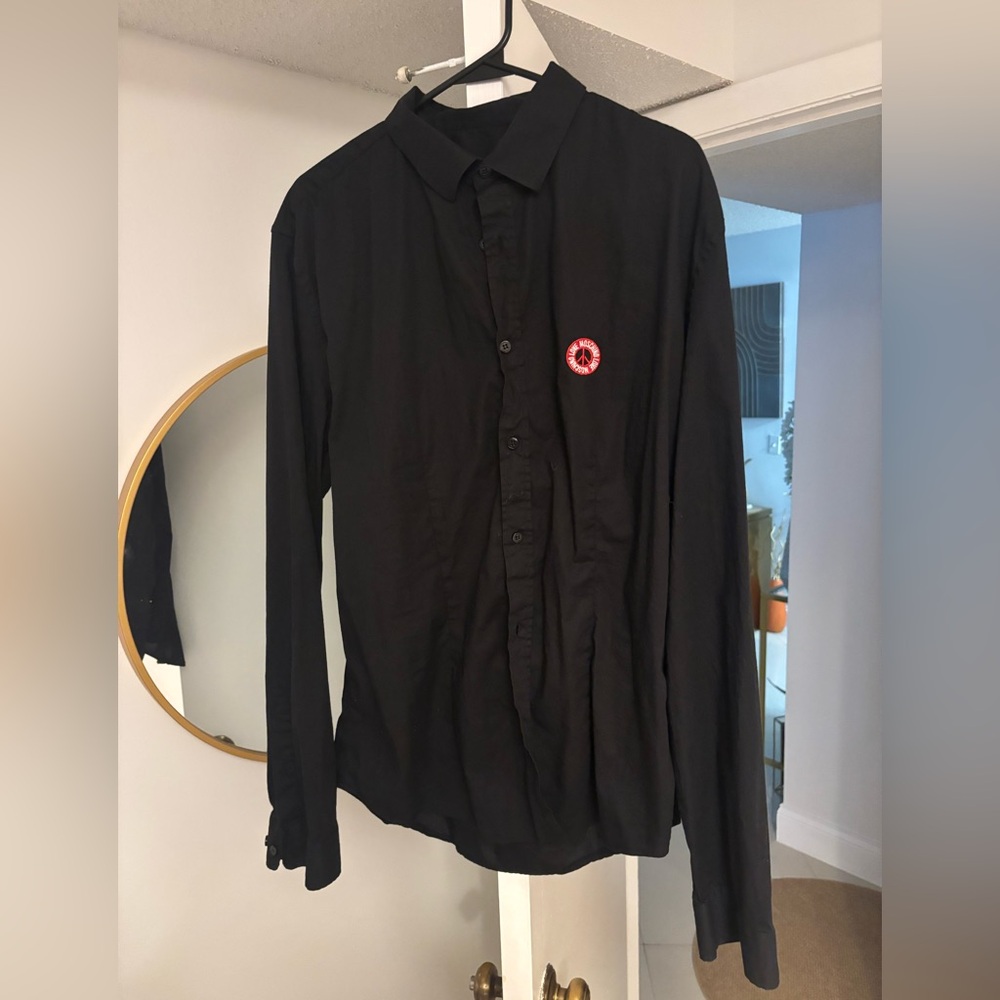 Moschino Black Button-Up Shirt with Red Logo
